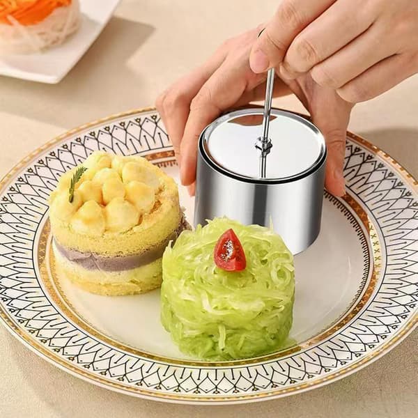 Sæt med 3 - Runde kageforme i rustfrit stål, mousse kageform med pressesæt