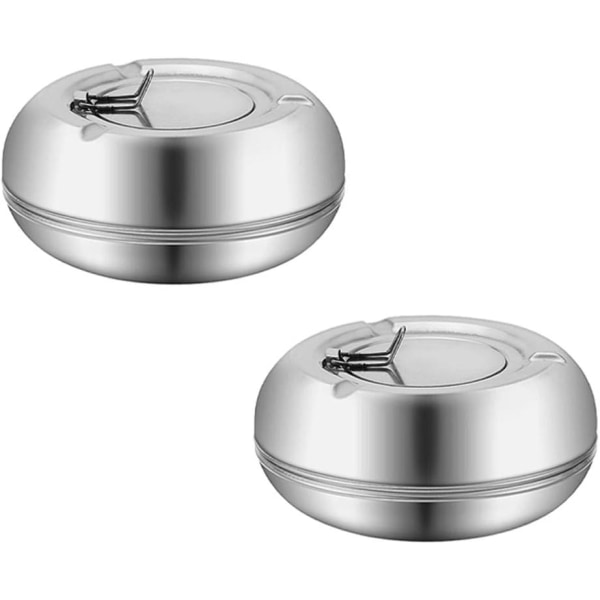 2 st Askostrar med Lock, Rostfritt Stål Moderna Utomhus Askostrar