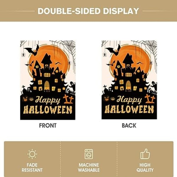 2 kpl Halloween-puutarhalippua Halloween-pihakoriste ulkokäyttöön 30*45cm kaksisivuinen pestävä polyesteri (Lepakot Linna)