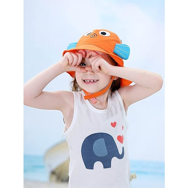 Baby solhatt småbarn sommarhatt UPF 50+ hinkhatt pojke anti-ultraviolett solhatt Goldfish brim hat