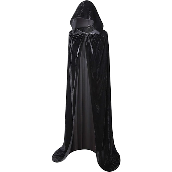 Helt lang balaclava fløjlskappe Halloween Fancy Cape Kostumer (Sort, 170 cm)