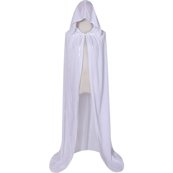 （Hvid，150cm) Fløjls Kappe i Fuld Længde Balaclava Halloween Fancy Cape Kostumer