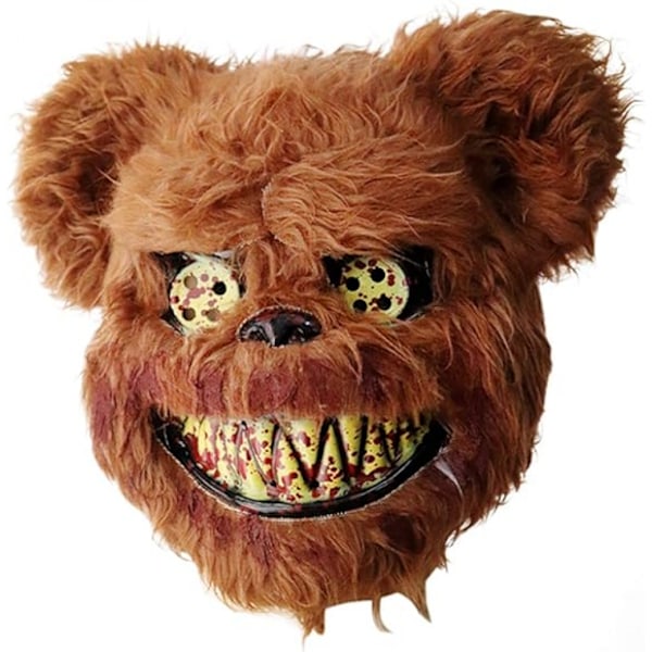 Halloween-pelottava naamio, karhunaamio, verinen pehmoinen päänaamio, cosplay-asu rekvisiitta Halloween-juhliin Brown