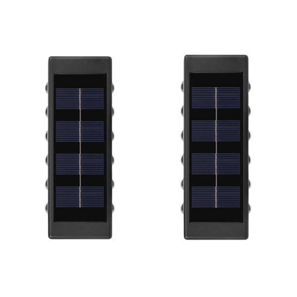 2-pack solcellsvägglampor utomhus, 12 LED vattentät solarstaket L