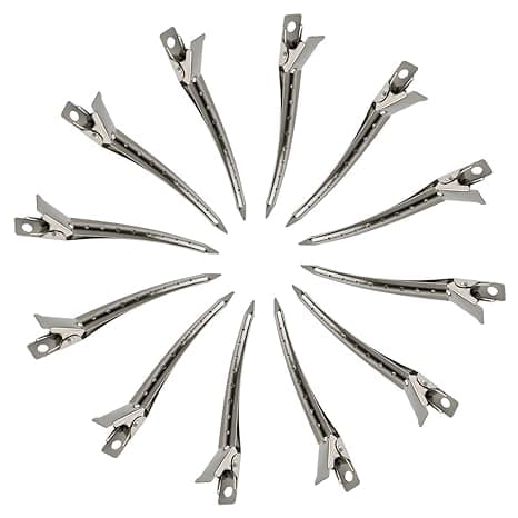 24-pack 9 cm Rostfria Metall Alligator Curl Clips med Hål för Hårstyling, Hårfärgning, Silver