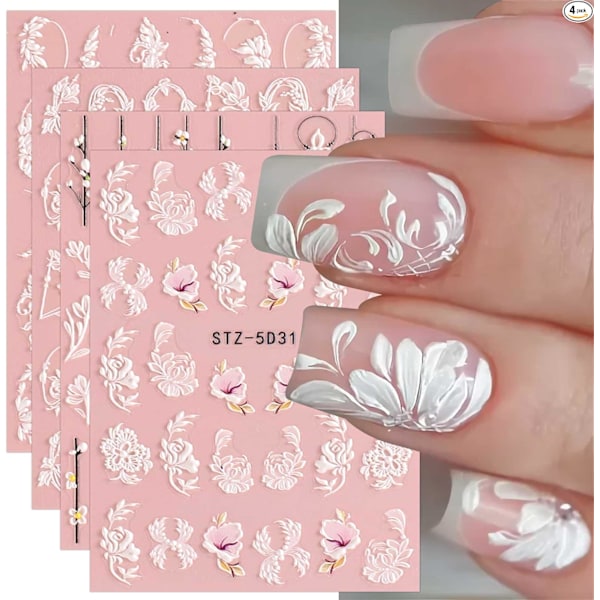 Ark 3D Blommor Nagelstickers Nagelkonst Självhäftande Nagelstickers 5D Nagelkonst Design Manikyr Nageldekoration