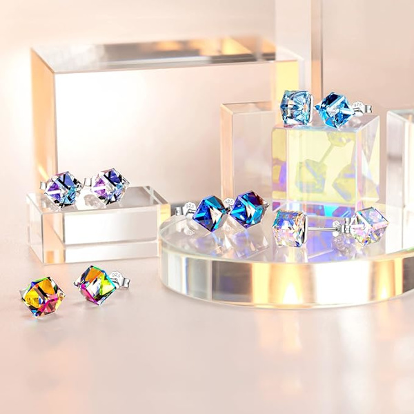 Krystal Øreringe til Kvinder Cube Krystal Stud Øreringe Gaver til H