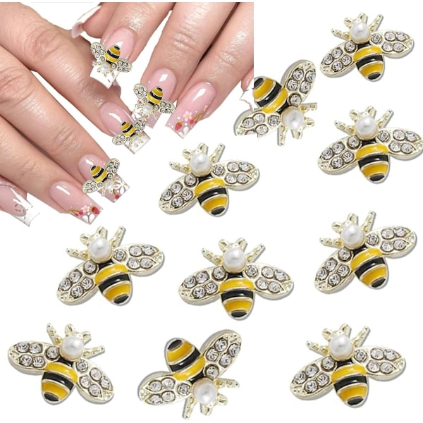 10 st guld-binagelkonstcharm, 3D guld-legering bin smyckescharm för naglar, DIY design söt Kawaii nagelkristall strass