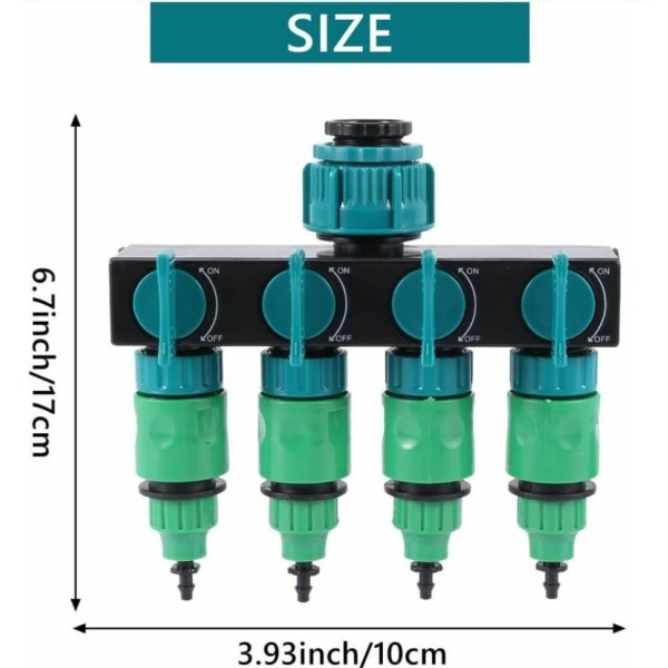 Hagedrypp vanningssett - 4-veis kran - Slangedeler 4/7 o