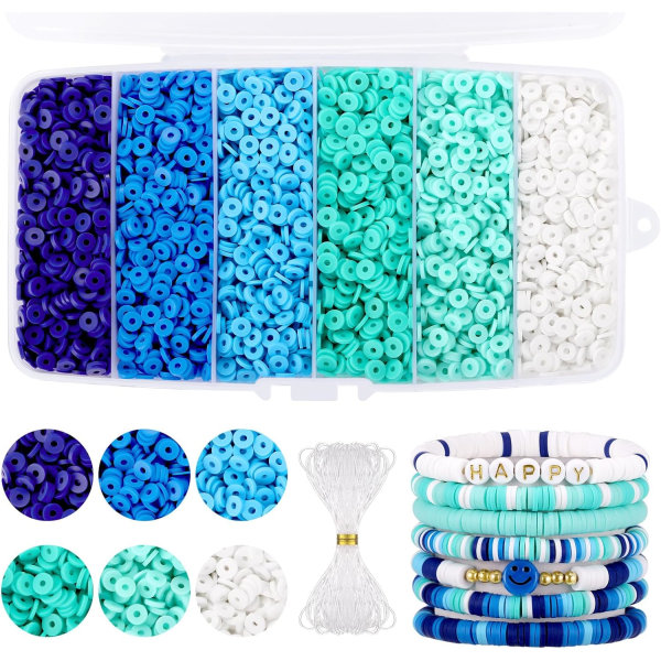 6000 st platta lerpärlor blå, Funtopia lerpärlor för armbandstillverkning, Heishi pärlor poly