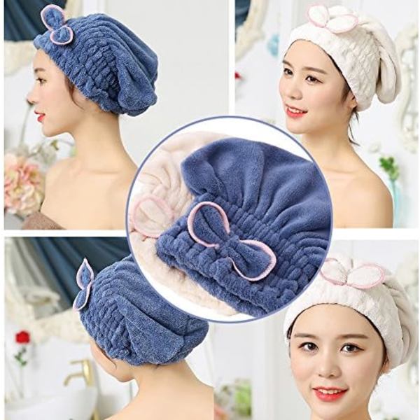2 stk. Mikrofiber Hår Tørre Hætter, Ekstra Bløde & Ultra Absorberende, Hurtig Tørrende Hår Turban Wrap Håndklæder Brusebad Hætte til Pige