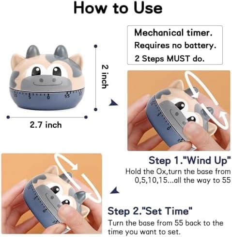 Søt Kjøkken Timer Mekanisk Timer for Barn (Gul Ku)