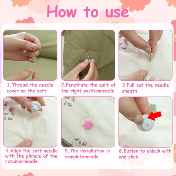 Dynetrekk Klips Snap Pins - 16stk Rosa Flocking Antiskli Dynetrekk Klips Soppform Fiksering Klips