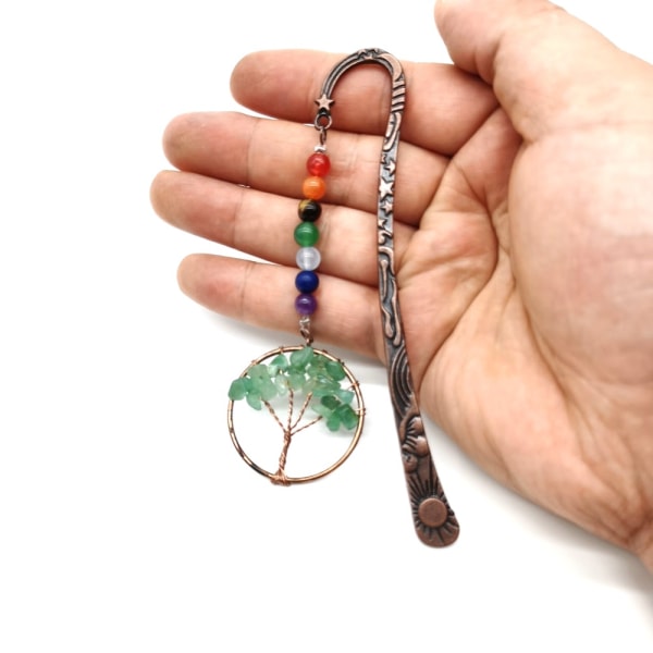 Vintage Bronze Legering Metal Bogmærke 7 Chakra Healing Krystal