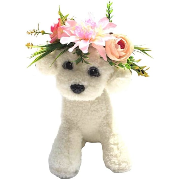 Justerbar Hundeblomsterkrone Bryllupshårbøjle Garland Kæledyr Hårbånd Fotorekvisitter Egnet til Ferie Bryllup Fødselsdagsfest