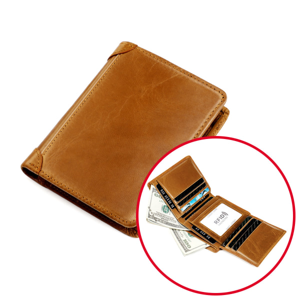 Mænd Læder Foldbar Luksus Billfold Slim Hipster Ko Hud Kredit