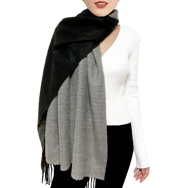 (NIOR+GRÅ) Dame Kasjmirskjerf Vinter Reversibel Pashmina