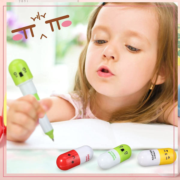 48 stk Mini Retractable Ballpoint Penner, 6 Stiler Smilende Ansikt Pilleformet Ballpoint Pen Kutt