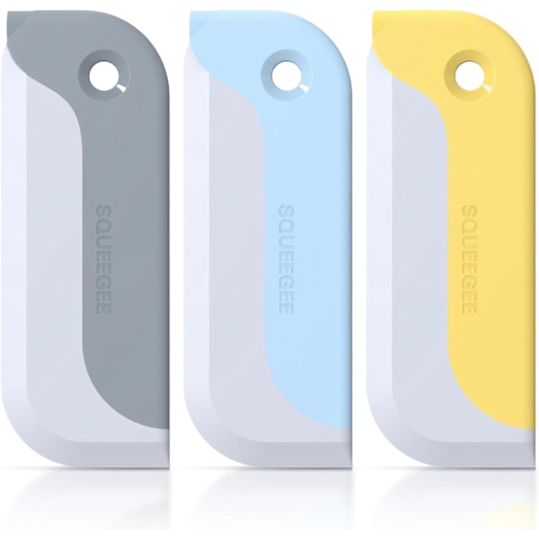 3-pack Små Squeegees, Squeegee för Duschspeglar, Bilspeglar, Glassqueegee. Grå, Gul, Blå för Hemmet