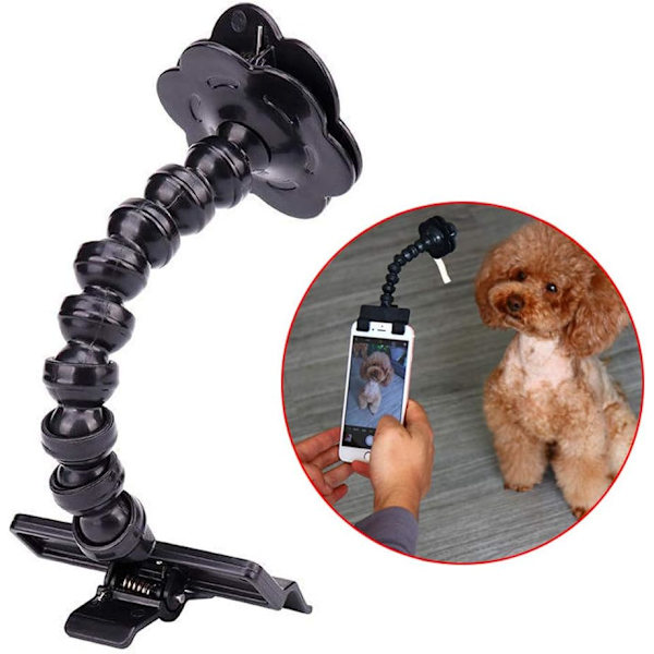 x Fleksibel Pet Selfie Stick (Sort) til Hunde og Katte, Fotorekvisitter, Legetøj, Multifunktionelt Smartphone Tilbehør, Snackholder, Hundebadelegetøj