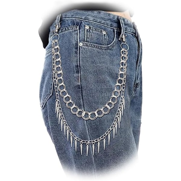 (2 Lag Nittekæde) Multilags Pungekæder til Mænd Kvinder Hip Hop Buksekæde Biker Pungekæde Cool Metal Jeans Kæde Buksekæde