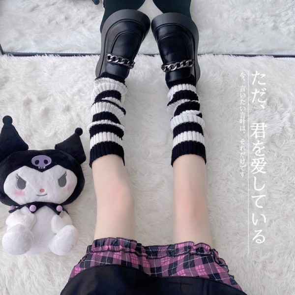 Kvinders sorte og hvide strik lange sokker Vinterstrømper Lange Wa