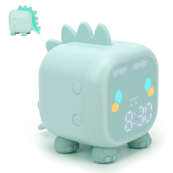 (Grøn)Sødt børnevækkeur, multifunktionelt justerbart natlys Countdown Snooze Voice Co