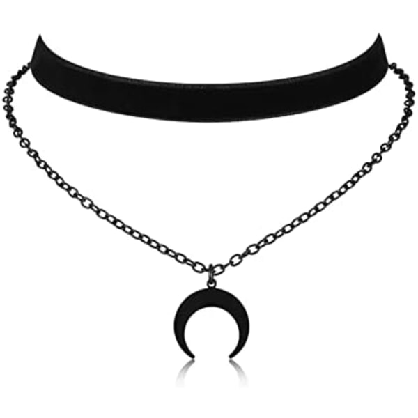 Choker Halskæde til Kvinder, Sort Fløjl Choker, Lagdelt Halskæde, Goth Smykker til Kvinder