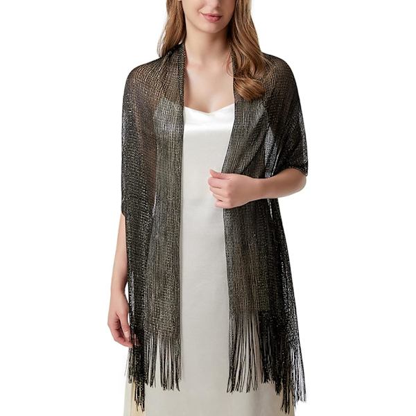 Kvinners Tassel Sjal for Kveld, Fest, Bryllup med Trykknapper Black