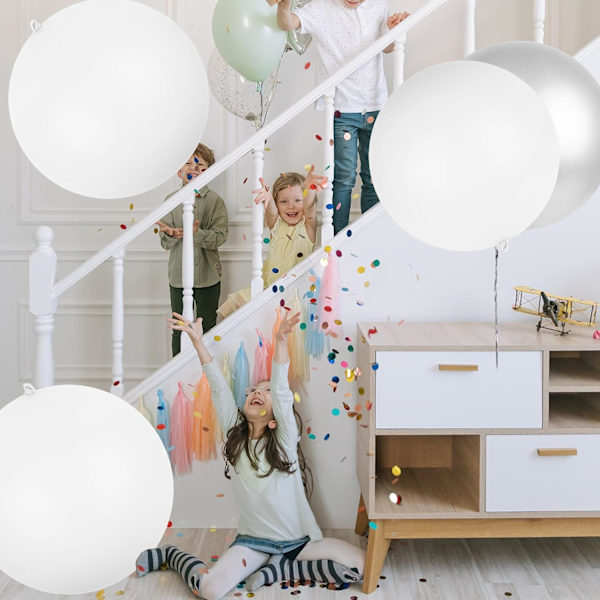 (Vit) Stora ballonger, 36 tum jättestora ballonger jättestora latexballonger för nyår jul födelsedag vi