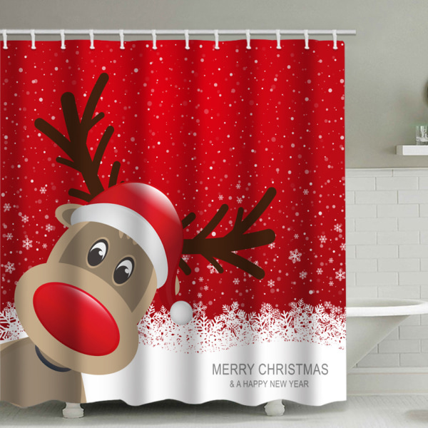 Christmas Shower Curtain Reindeer Santa Claus 180 x 180 cm Bath C