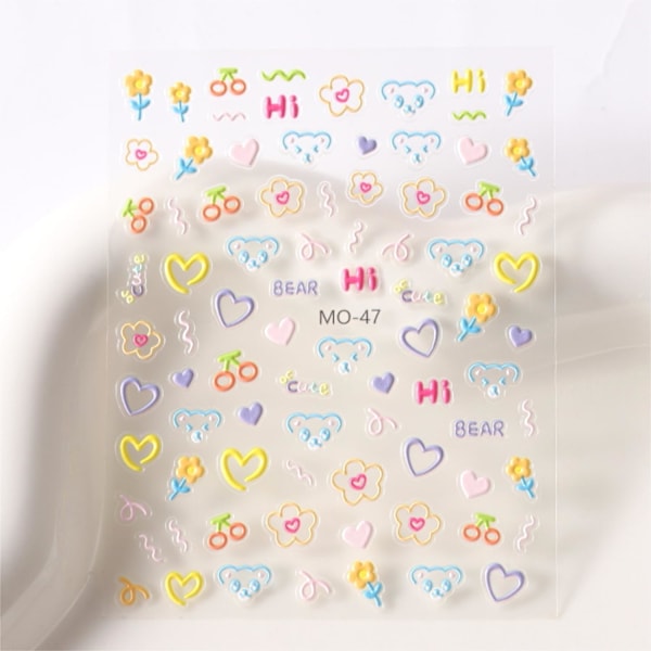 3 Ark Alla Hjärtans Dag Nagelstickers - 5D Präglade Hjärta Nageldekaler för Alla Hjärtans Dag - Söt Färgglad Hjärtdesign för Kvinnor & Flickor