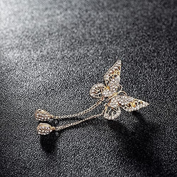 Fjärilsbrosch Rhinestones Kristall Kavajnål Mode Kostym Klänning Sweate Badge Broscher för Wo Gold