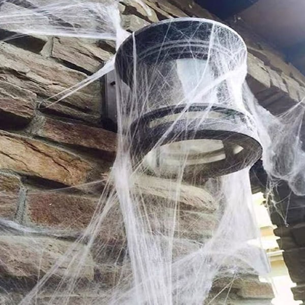 350 kvadratfot Spindelnät Halloween Dekorationer med 10 Falska Spindlar, Super Stretch Spindelnät för Halloween Inomhus och Utomhus