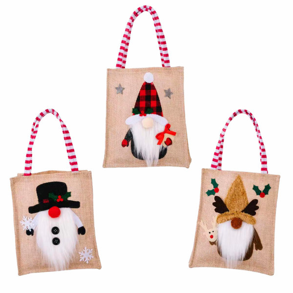 Julklappspåsar i Canvas, 3 st Julklappspåsar i Papper med