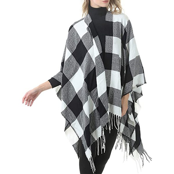 Dam varm sjal wrap öppen framsida poncho cape färgblock sjalar