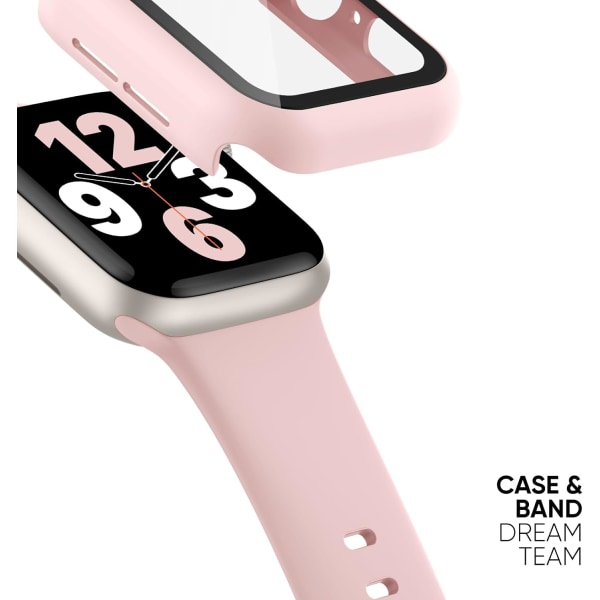 3-i-1 for Apple Watch-reimer 44mm med etui og skjermbeskytter, silikon sportsreim Pink