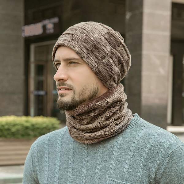 Herre Vinter Beanie Hatte Halstørklæde Sæt Varme Strikkede Hatte-khaki Skull