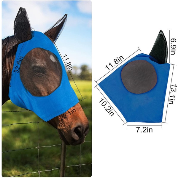 Horse Flue Mask (blå) - Mesh øjne og ører, åndbar Fabri