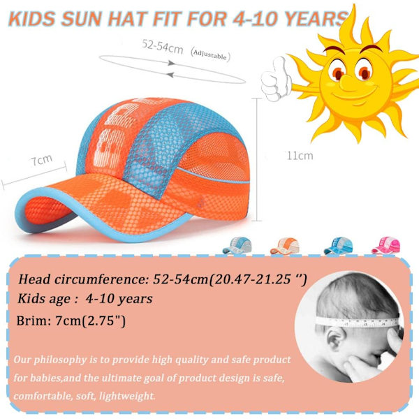 (white)4-10 Years Kids Baseball Cap Mesh Colour-Blocked Summer Sun Hat Quick Dry Breathable Visor Ha