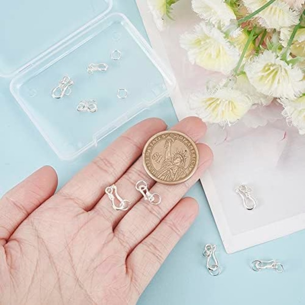 4 Sæt 925 Sterling Sølv S-Formet Hækteknap 2 Sølv Smykkeknapper S-Formet Hækteknap og Øjeknap Connector med Springring