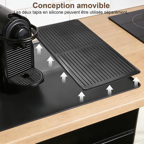 2-delt silikone-måtte til kaffemaskine | Opvaskemåtte + kaffemaskineunderlag, 60x40 cm sort absorberende måtte, praktisk silikone