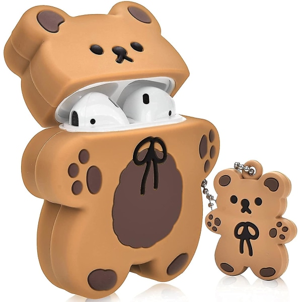 Søte Airpods-etuier med bjørn nøkkelring tegneseriekjeks bjørn D