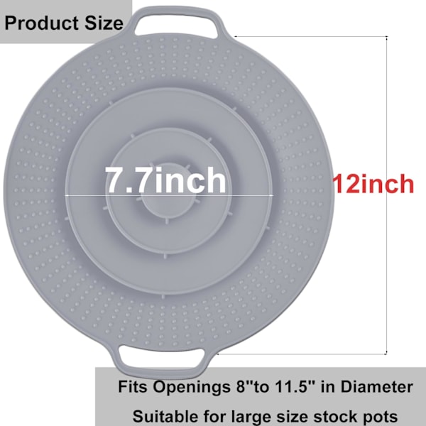 Harmaa kattilan kansi, vuotosuoja, paksu silikoninen kiehumisenesto