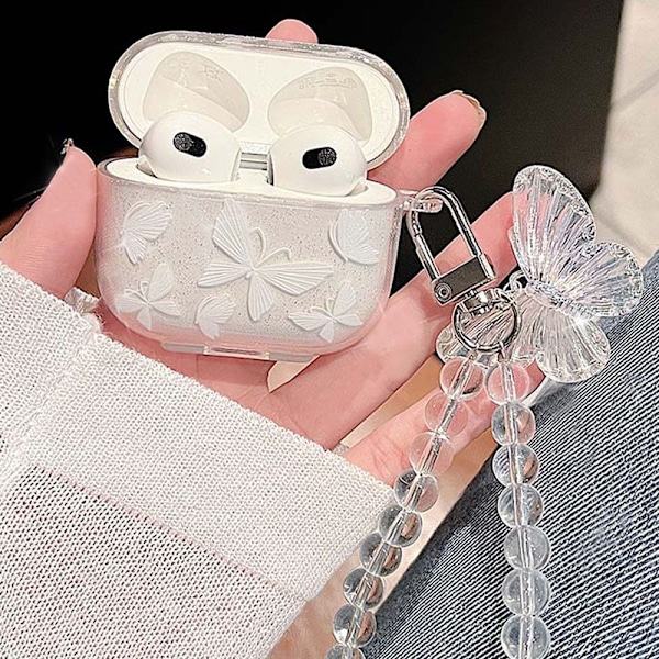 Yhteensopiva AirPods 4 Kirkkaan Kotelon Kanssa, Söpö Rusettikuvio Kawaii Nauha Tyttömäinen Muotoilu Rusettihelmi Avaimenperällä, Pehmeä TPU Suojaava Iskunkestävä Kotelo Naisille