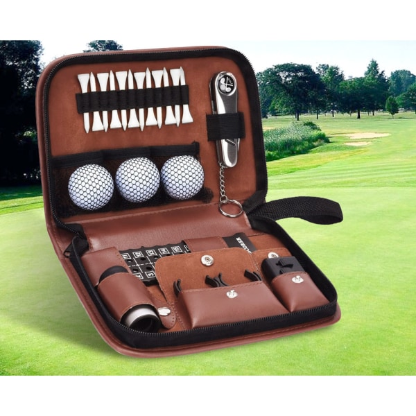Golftilbehørssæt, Outdoor Sport Golfspiller Læder Golf Organizer Multifunktionelt Golftilbehør K