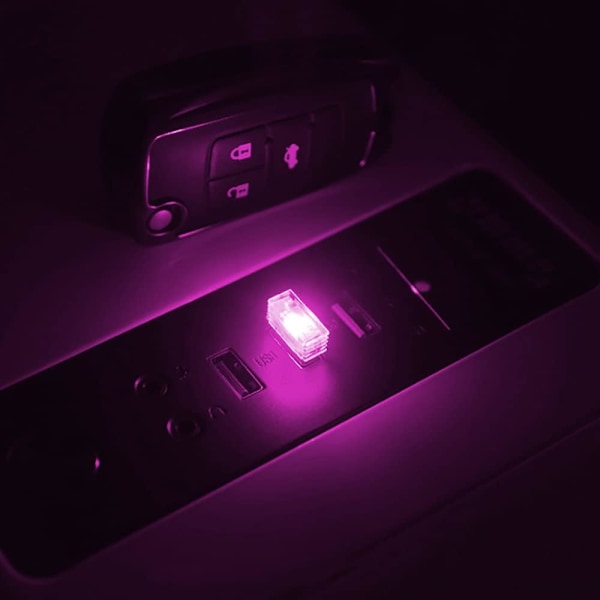 Mini USB til bilinteriør, 10 stk. LED bilinteriør, Bilinteriørbelysning, USB bilinteriørlys, LED bilinteriør (pink-lilla)
