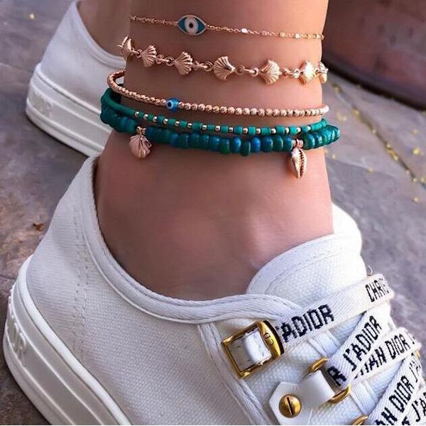 Simsly 5-pack Boho Anklets Set Strandarmband med Pärlor Legering S
