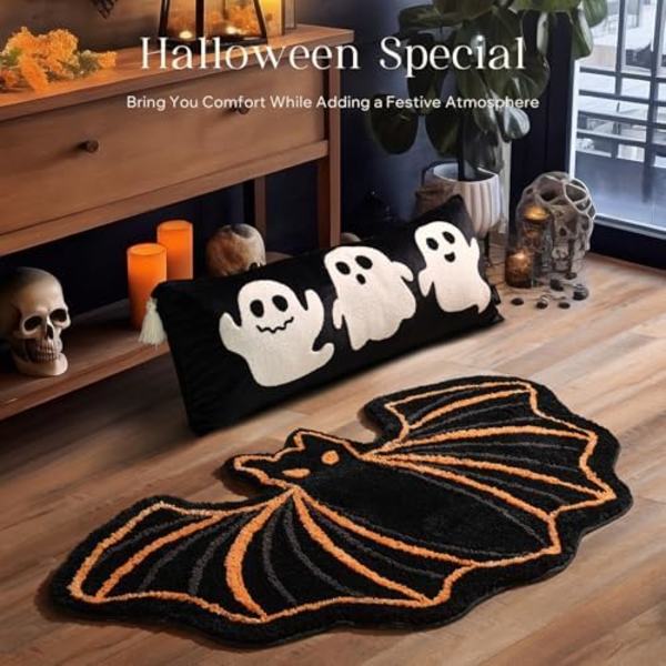 Happy Halloween Matta Svart Batformad Area Matta, Mjuk Tuftad Matta för Entré Vardagsrum Sovrum Badrum, Halksäker Dekorativ