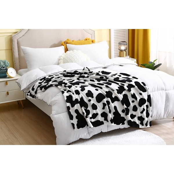 130x150cm Ko-mønstret Flannel Fleece Tæppe til Sofa Soveværelse Stol Letvægts Dyreprint Sof